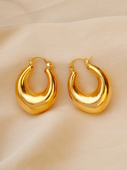18K Gold Oval [Ear Buckle] Brass Heart Minimalist Huggie Earring